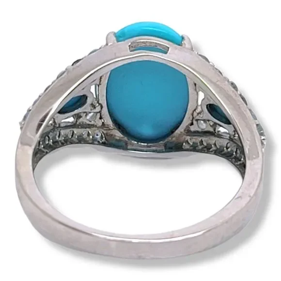 Platinum on Sterling Silver Oval Cabochon Sleep Beauty Turquoise Blue Topaz Ring - Picture 4 of 6